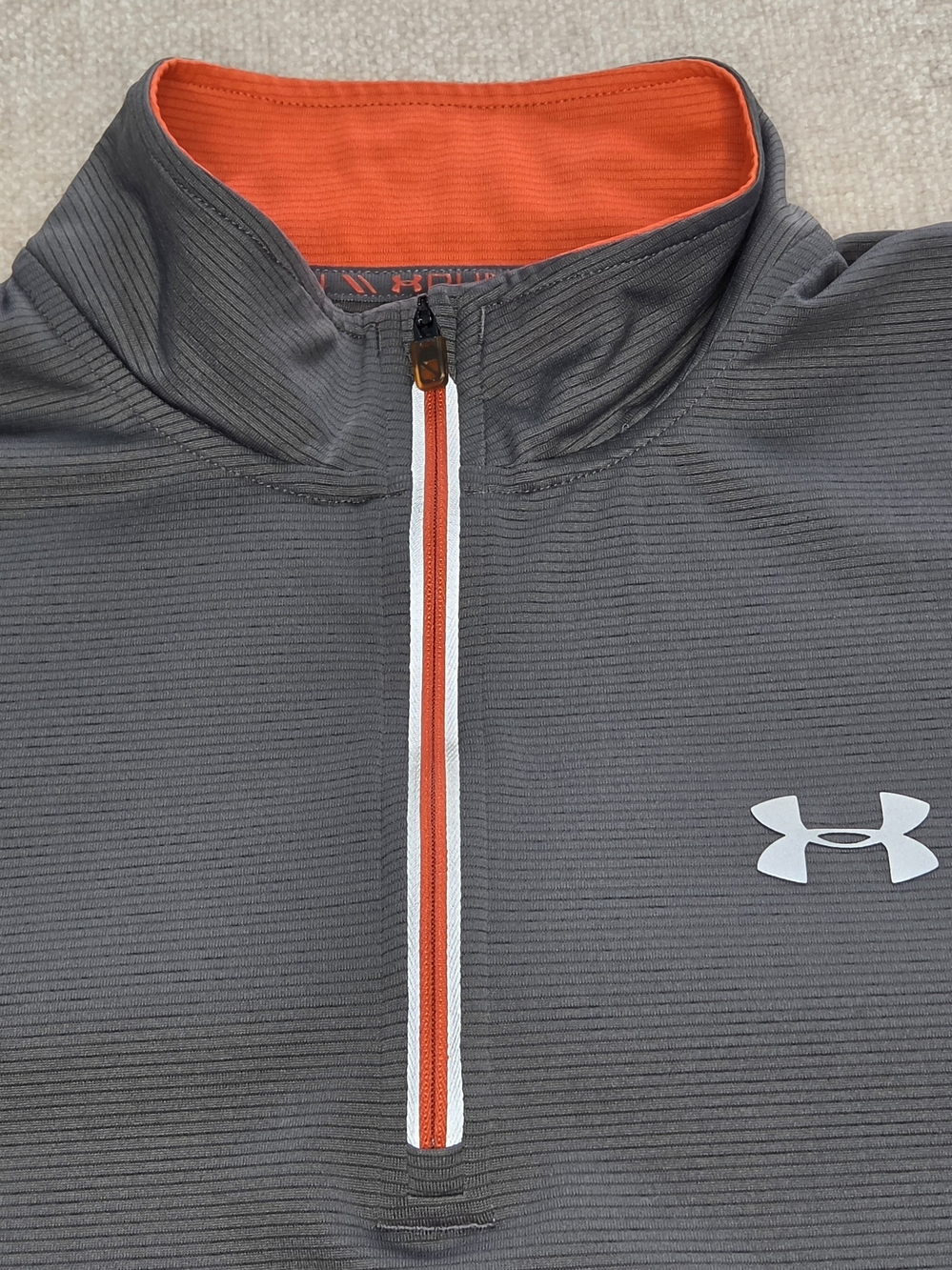 Under Armour Quarter Zip Pullover Mens Large Gray Orange Fitted Running Athletic